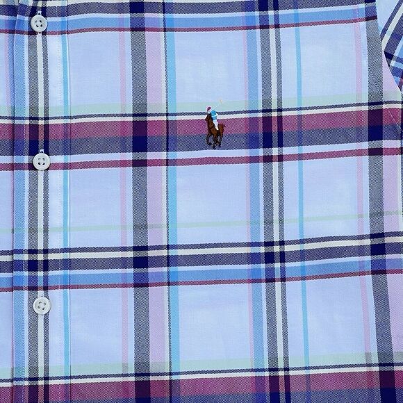 Ralph Lauren Short Sleeve Button Shirt Mens  Plaid Flesh Pony size L - Picture 5 of 12